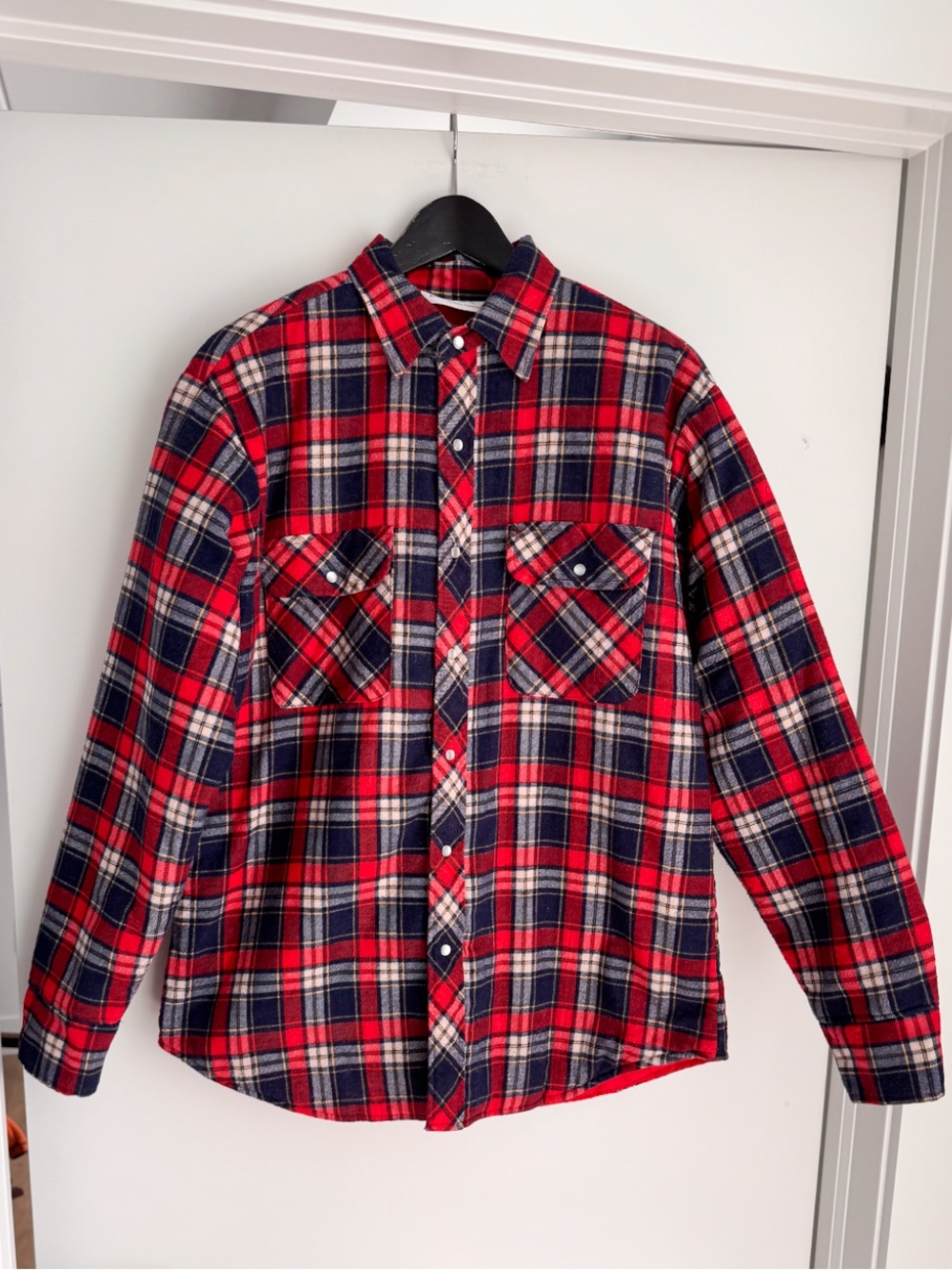 Vintage 80s Zellers Quilted Lined Plaid Flannel Shirt Jacket Pearl Snap Medium